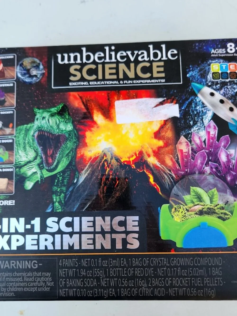 NEW Unbelievable Science 6 in 1 Experiments Set Kit Volcano Crystals Rocket For
